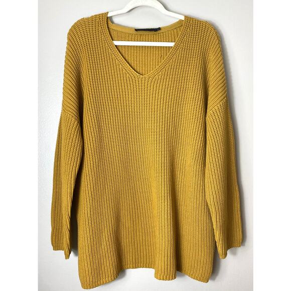JENNI KAYNE SWEATER FISHERMAN ORGANIC COTTON MUSTARD MARIGOLD KNIT LONGLINE - Picture 3 of 13